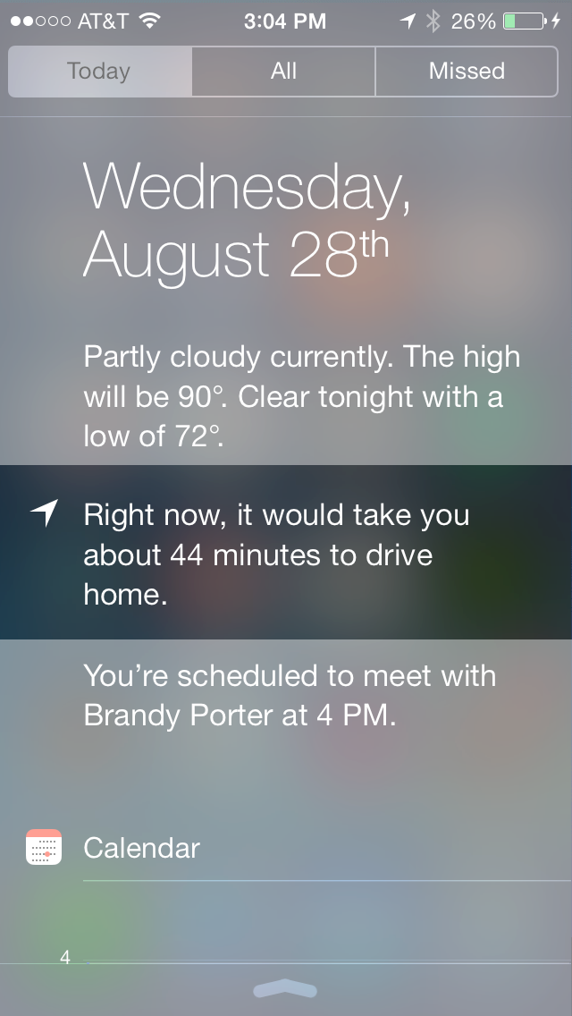 iOS 7 Notification Center Travel Time