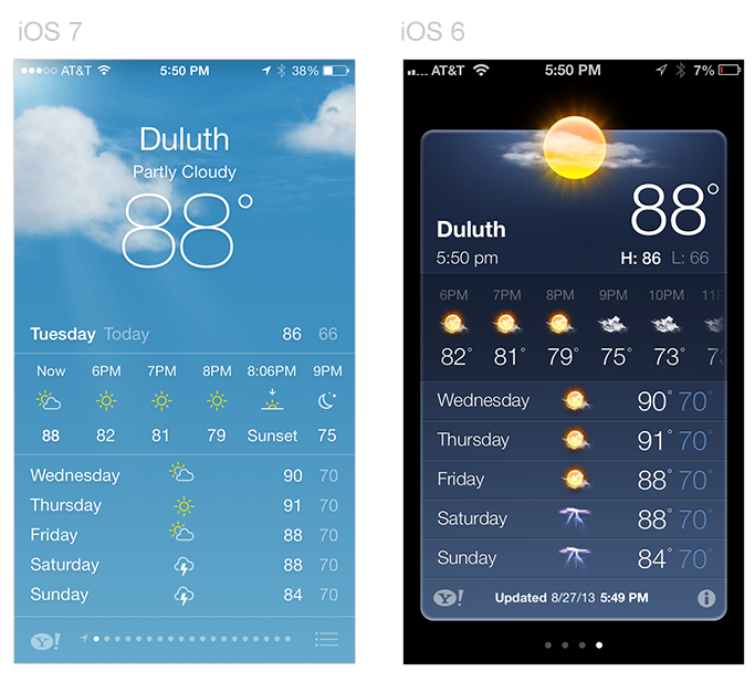 iOS7 Weather app vs. iOS6 Weather app