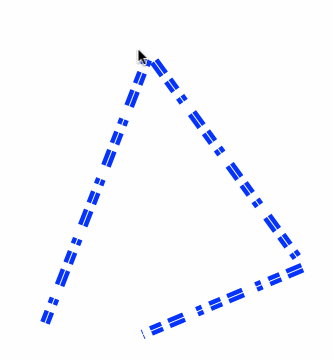 An animation dragging one line intersection around, showing subsequent line segments changing their line pattern.