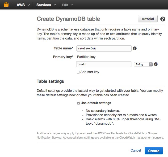 Configuring DynamoDB on AWS