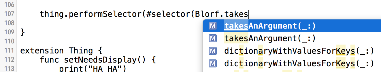 Xcode autocomplete shows two identical takesAnArgument(_:) suggestions