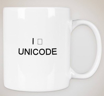 I heart Unicode mug with heart rendered incorrectly as square