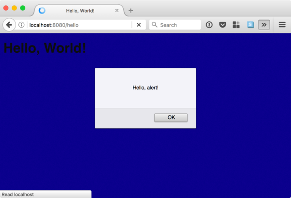 screenshot of web page with alert box
