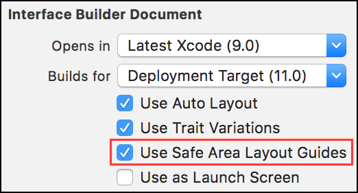 Enabling safe are layout guides in Interface Builder.
