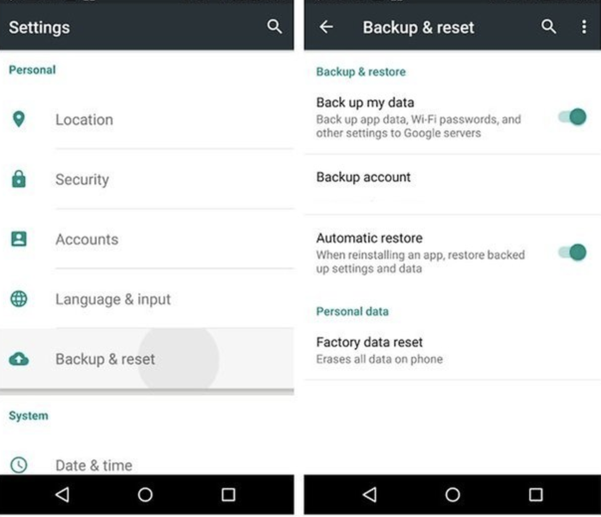 Image of phone settings depicting where a user can go to enable autobackup for their phone